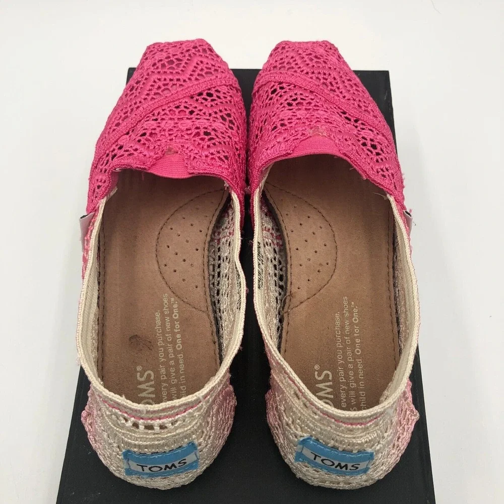 TOMS Moroccan Flat Shoes Womens Size 5 Ombre Pink Crochet Lace Slip‎ On 451113